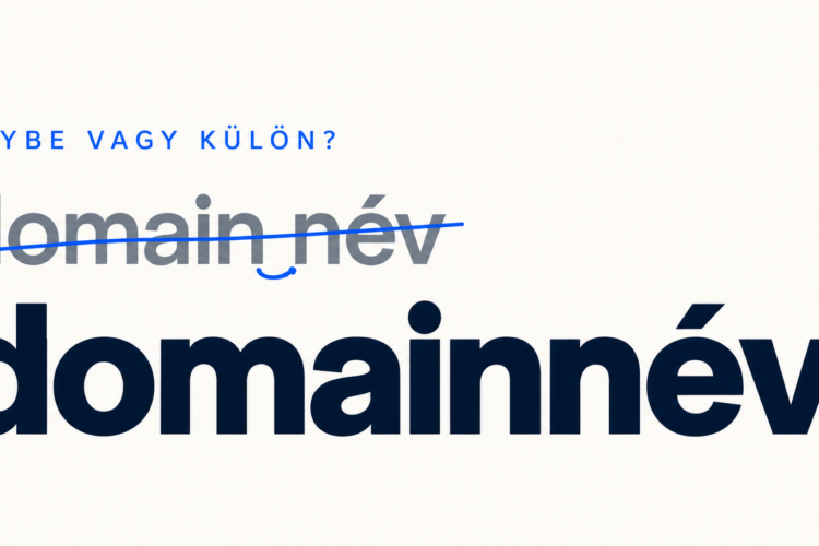 A különírt domain név áthúzva, alatta a helyes, egybeírt domainnév alak.